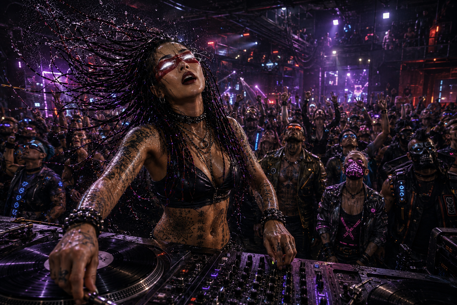 Anna Log performing at the decks under violet lights